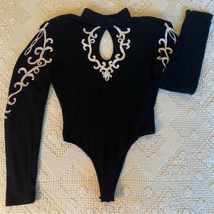 vintage 90s judy’s black cotton / lycra embellished bodysuit / size medium